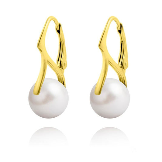 Nacreous Swarovski Crystal Pearl 10mm 24K Gold Earrings - White
