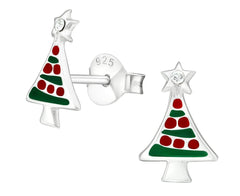 Kids Sterling Silver Christmas Tree Earrings