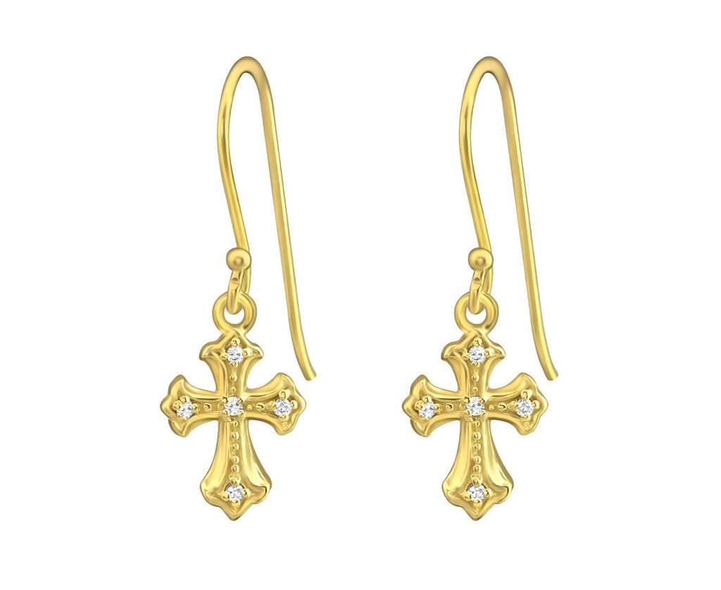 Gold Plated Silver Cross Hanging Earrings