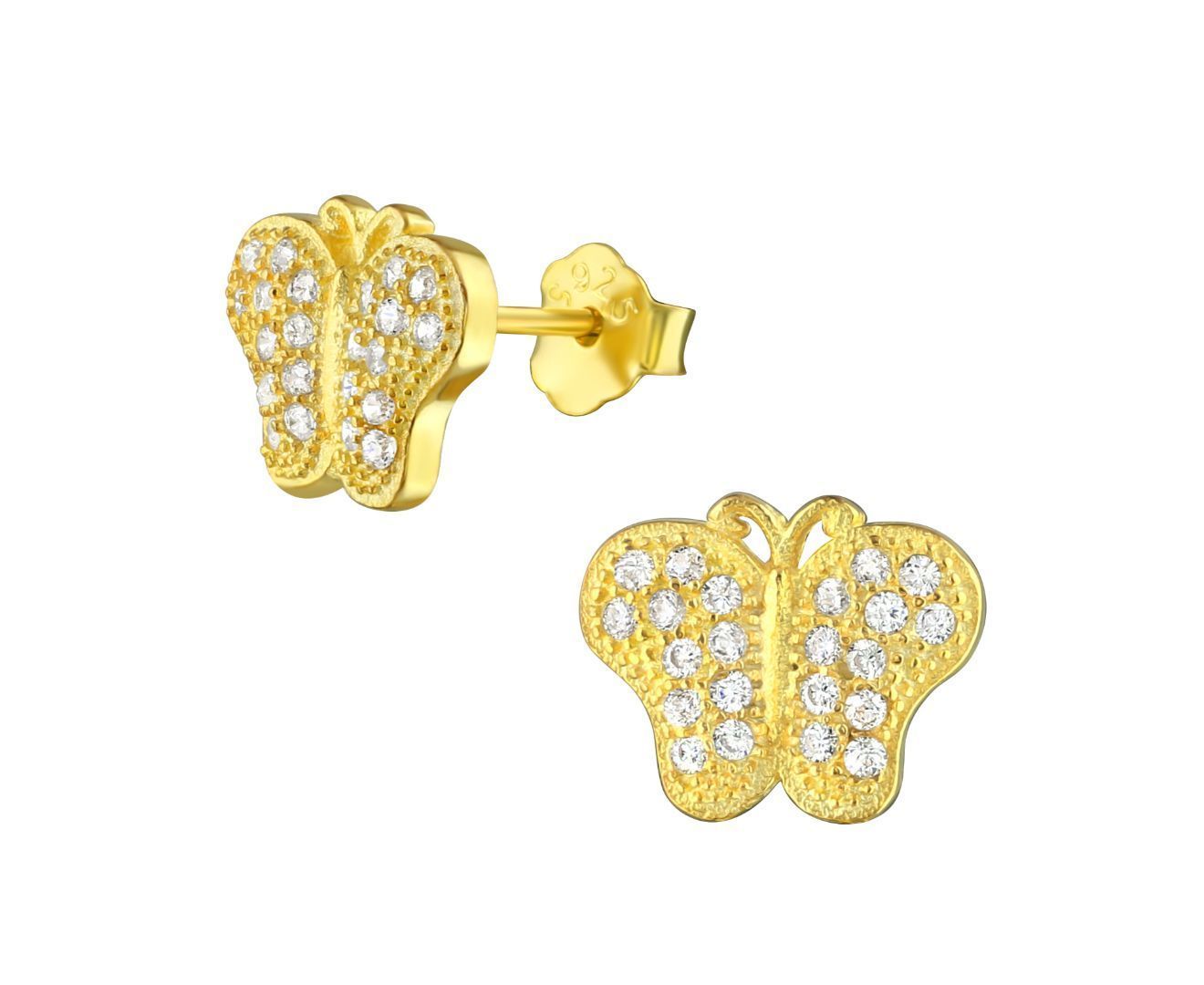 Gold Plated Silver Butterfly CZ Earrings