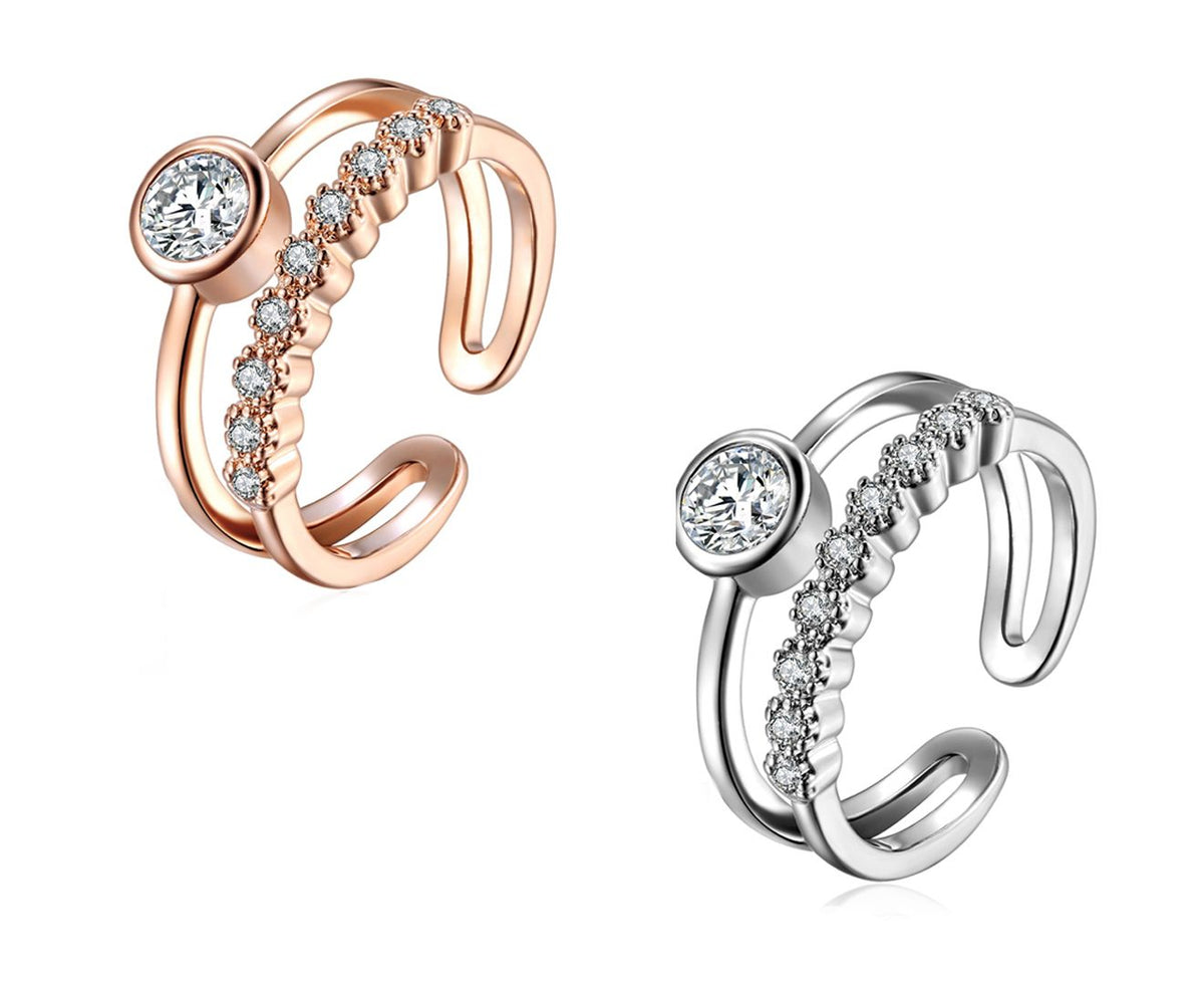 Elegant Double Band Toe Ring with Crystal Gemstones