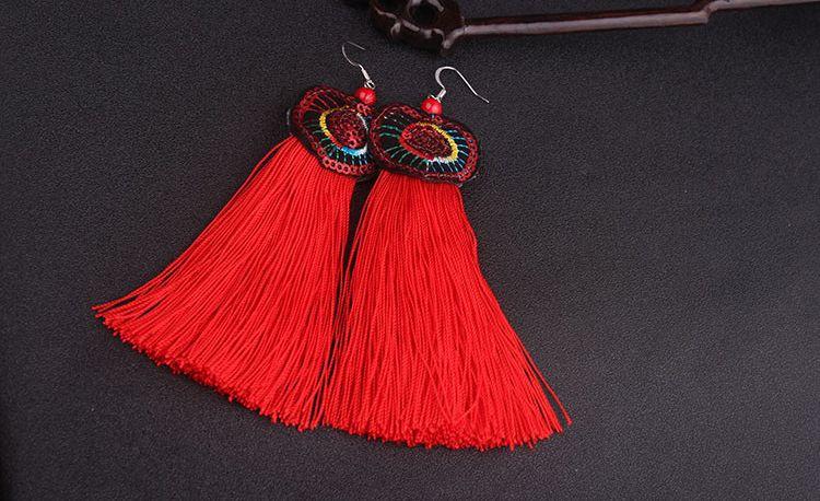 Embroidered Sequin Fringe Earrings