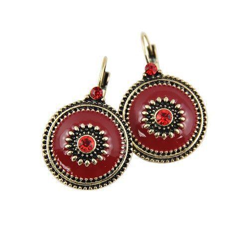 Enamel and Gemstones Statement Clip On Earrings red