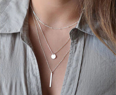 European Style Multi Layered Bar Coin Necklace For Women