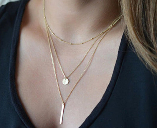 European Style Multi Layered Bar Coin Necklace For Women