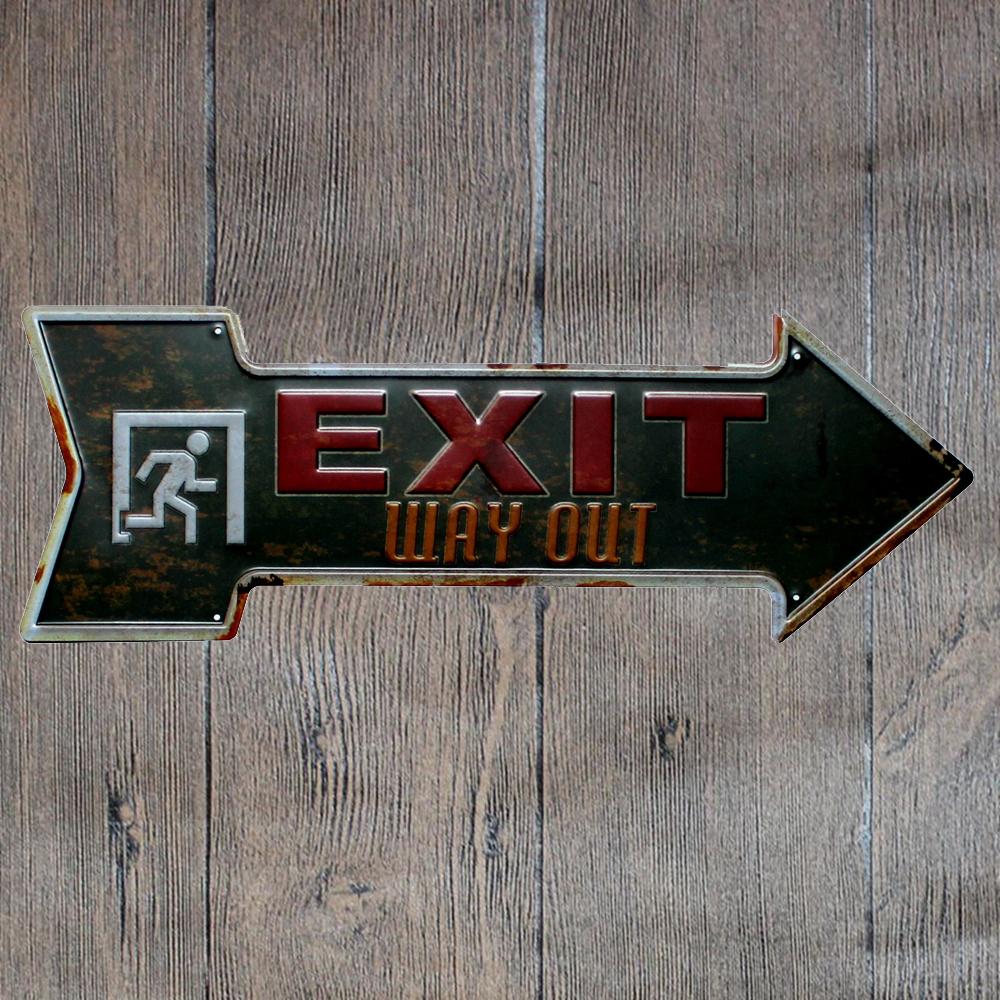 Exit - way Out - Arrow Metal Tin Sign Poster