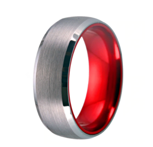 Tungsten Silver Red  Wedding Ring