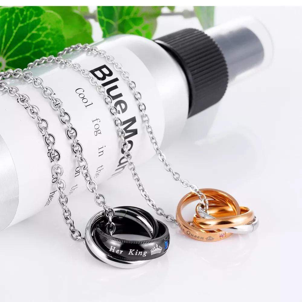 EverMarker Couples Necklace Crown Ring Pendant Necklaces for Lover His and Hers  Necklace Titanium Steel Crystal Royal Chains Set (Black and Gold) |  Amazon.com