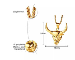 Steel Gold Bull Cow Head Necklace