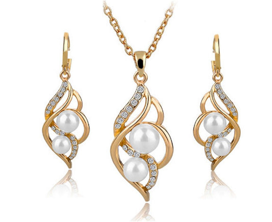 Gold Plated Pearl Necklace & earrings Set