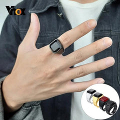Mens Stainless Steel Black Red Signet Ring
