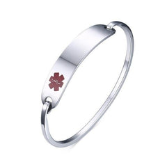 Custom Stainless Steel Silver Medical Alert Bangle Bracelet