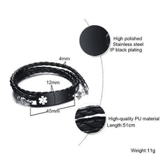Engrave Medical Alert ID Leather Bracelet