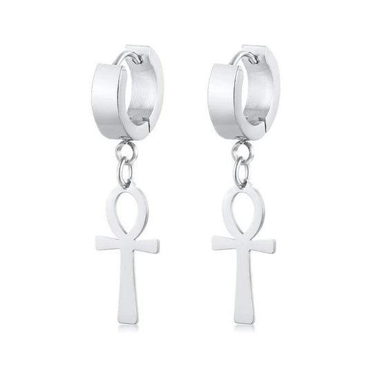 Egyptian Ankh Earrings Silver