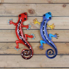 Blue & Red Gecko Metal Wall Art