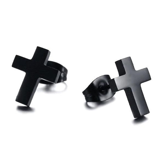 Steel Cross Earrings Black