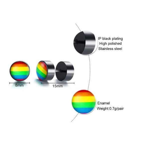 LGBT Pride  Black  Steel  Rainbow Earrings