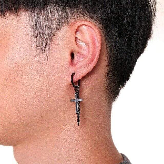 Black cross top drop earrings