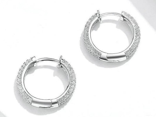 Crystal Studded Silver Hoops