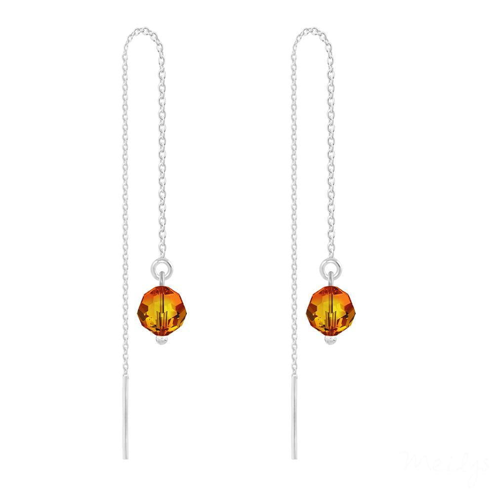 Fire Opal Swarovski Crystal Silver Chain Earrings