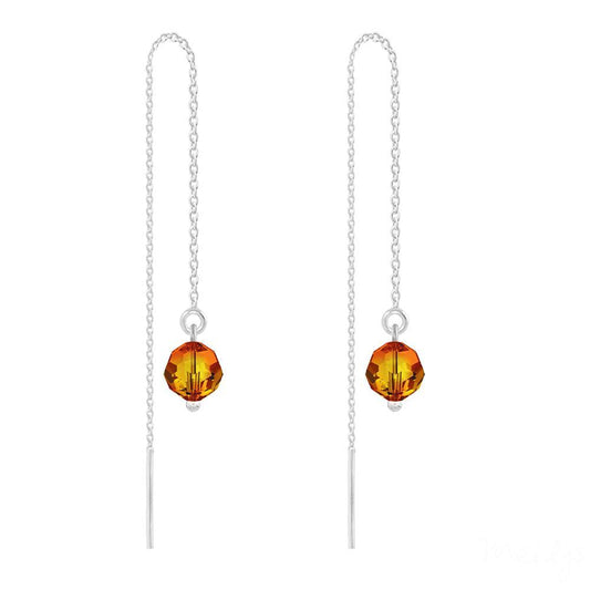 Fire Opal Swarovski Crystal Silver Chain Earrings