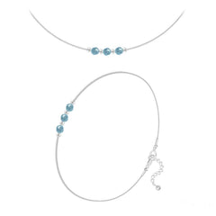 Silver Choker Necklace and Bracelet Jewelry Set - Genuine Turquoise Swarovski Crystal