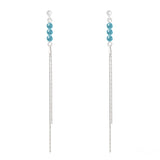 Turquoise Swarovski Crystal Thread Earrings in Sterling Silver