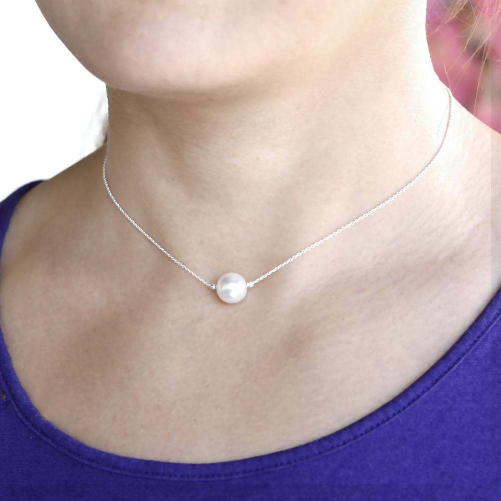 Swarovski Crystal White Pearl Silver Choker Necklace