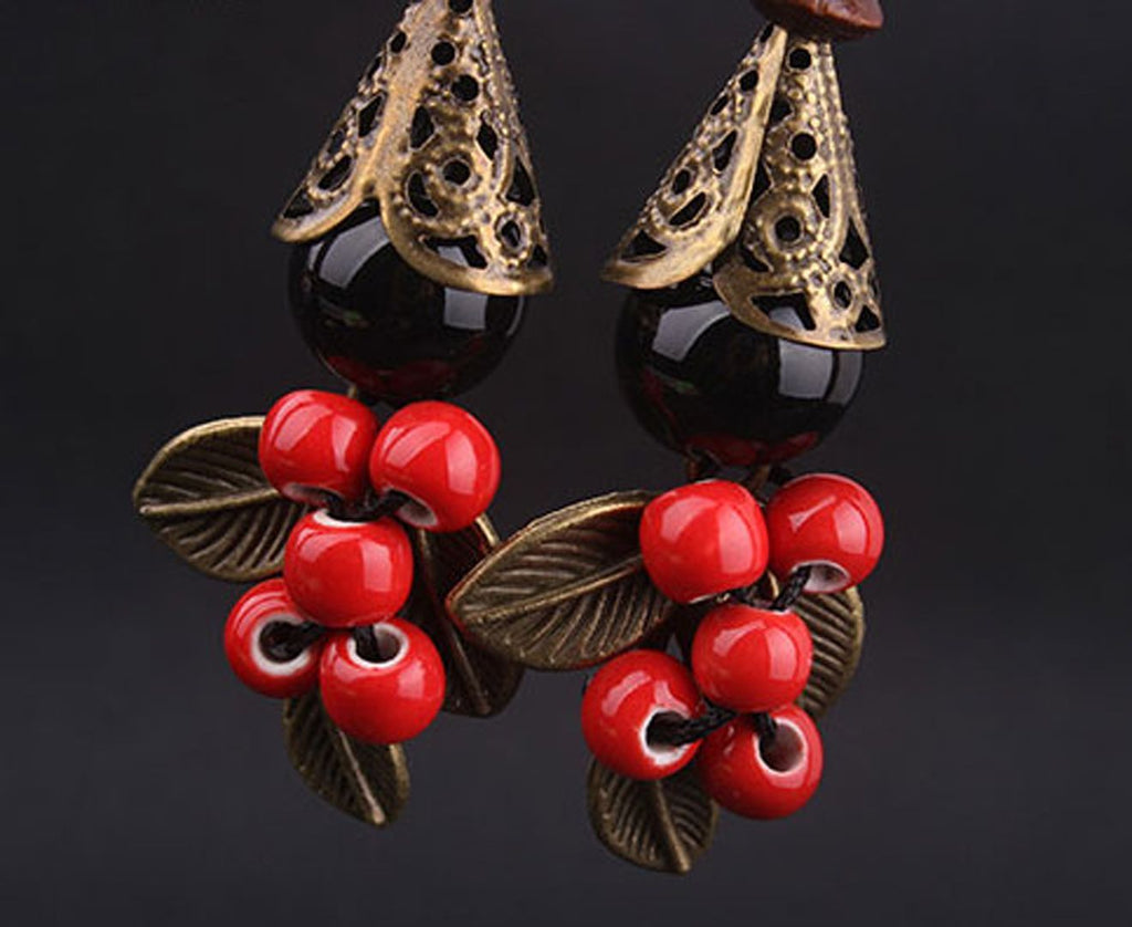 Oriental Style Dangle Earrings red