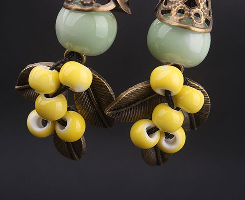 Oriental Style Dangle Yellow Earrings