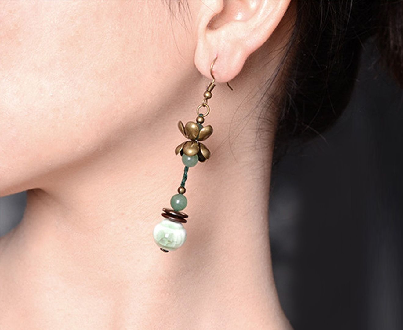 Ornamental Jade Lotus Quartz Earrings