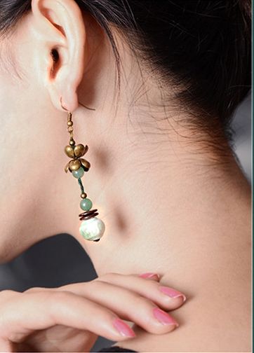 Ornamental Jade Lotus Quartz Earrings