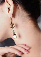 Ornamental Jade Lotus Quartz Earrings