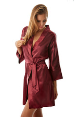 Luxury Satin Dressing Gown - claret