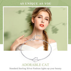 Sterling Silver Cat And Heart Bangle Bracelet - Silver & Rose Gold