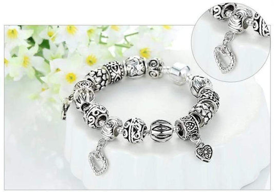 Antique Silver Charm Bangle Bracelet