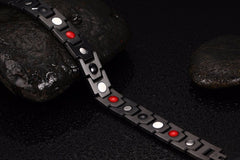 Mens Adjustable Link Bracelet in Black and Gold Tone