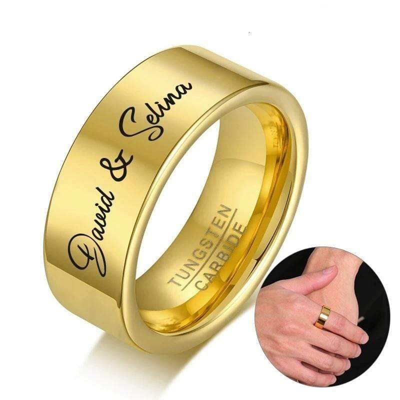 Personalized Gold Tungsten Carbide Wedding Band Ring for Men