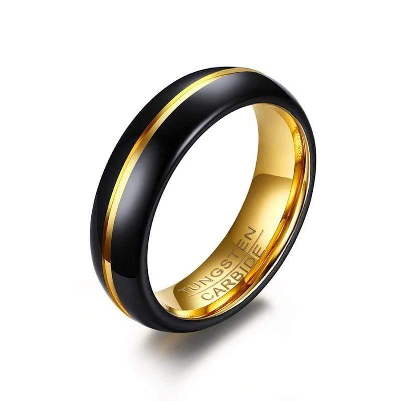 Black Gold Line Tungsten Carbide Ring For Men