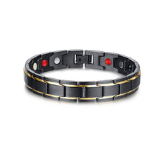 Mens Adjustable Link Bracelet in Black and Gold Tone