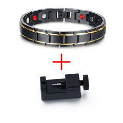 Mens Adjustable Link Bracelet in Black and Gold Tone