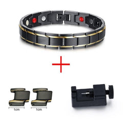 Mens Adjustable Link Bracelet in Black and Gold Tone