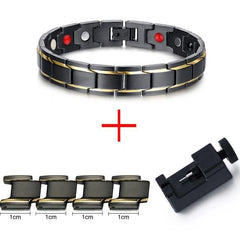 Mens Adjustable Link Bracelet in Black and Gold Tone