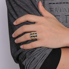 Black and Gold Lion Head Mens Ring