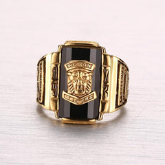 Black and Gold Lion Head Mens Ring