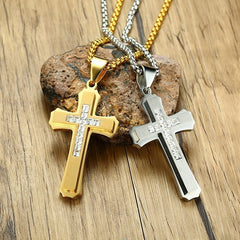 CZ Stones  Mens Cross Pendant Necklace