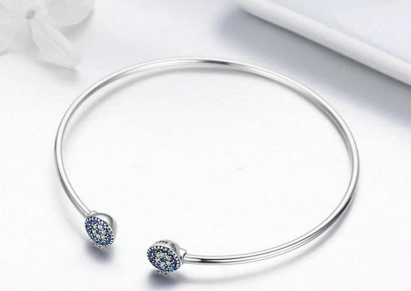 Blue Eyes CZ  Blue  Cuff Bracelet Bangle  