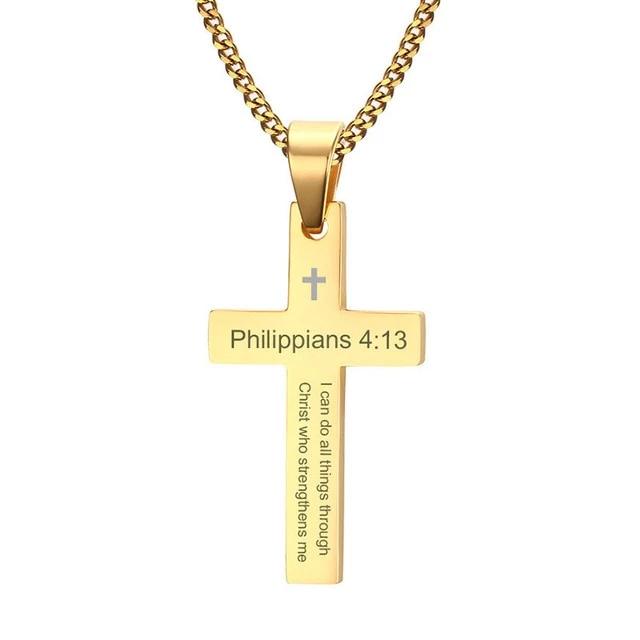 Philippians Gold Cross Pendant for Men