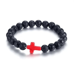 Lava Stone Black Red Cross Charm Bracelets