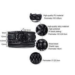 4 Pcs Genuine Leather Bracelet Set